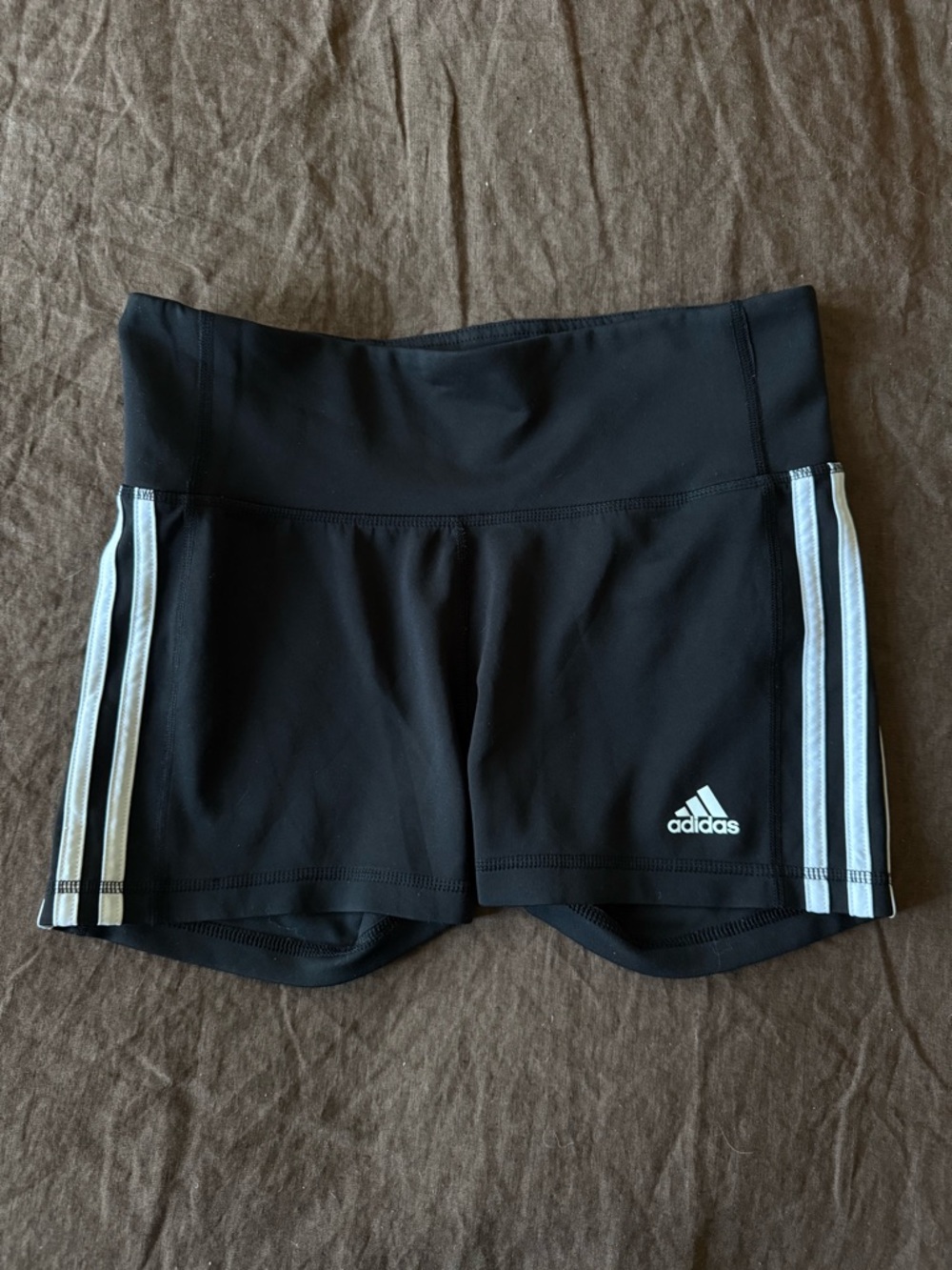 adidas Black Women's Athletic Shorts with White Side Stripes and Logo